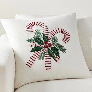 Pottery Barn Candy Cane Embroidered Pillow Cover, 20"